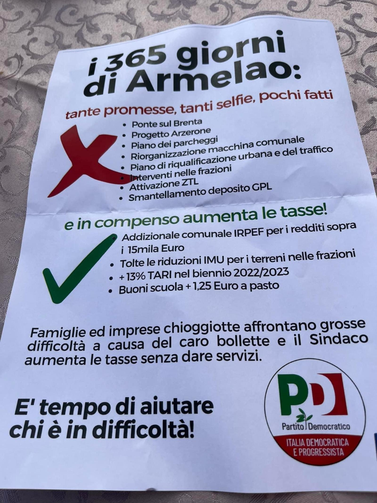 Volantini del contro Armelao, Fdi &ldquo;per non morire criticate&rdquo;
