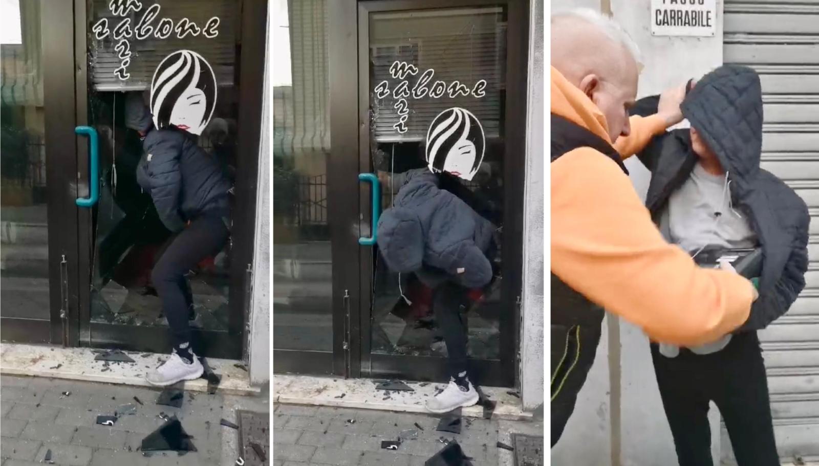 Pizzicata con la cassa in mano dopo la spaccata nel negozio