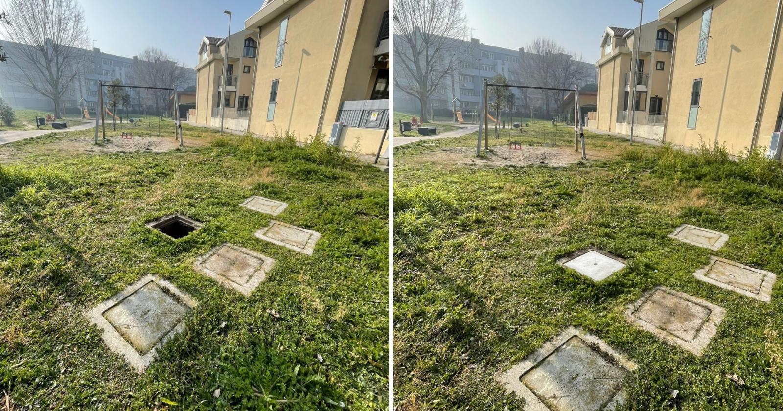 Tombini pericolosi e degrado, intervento lampo