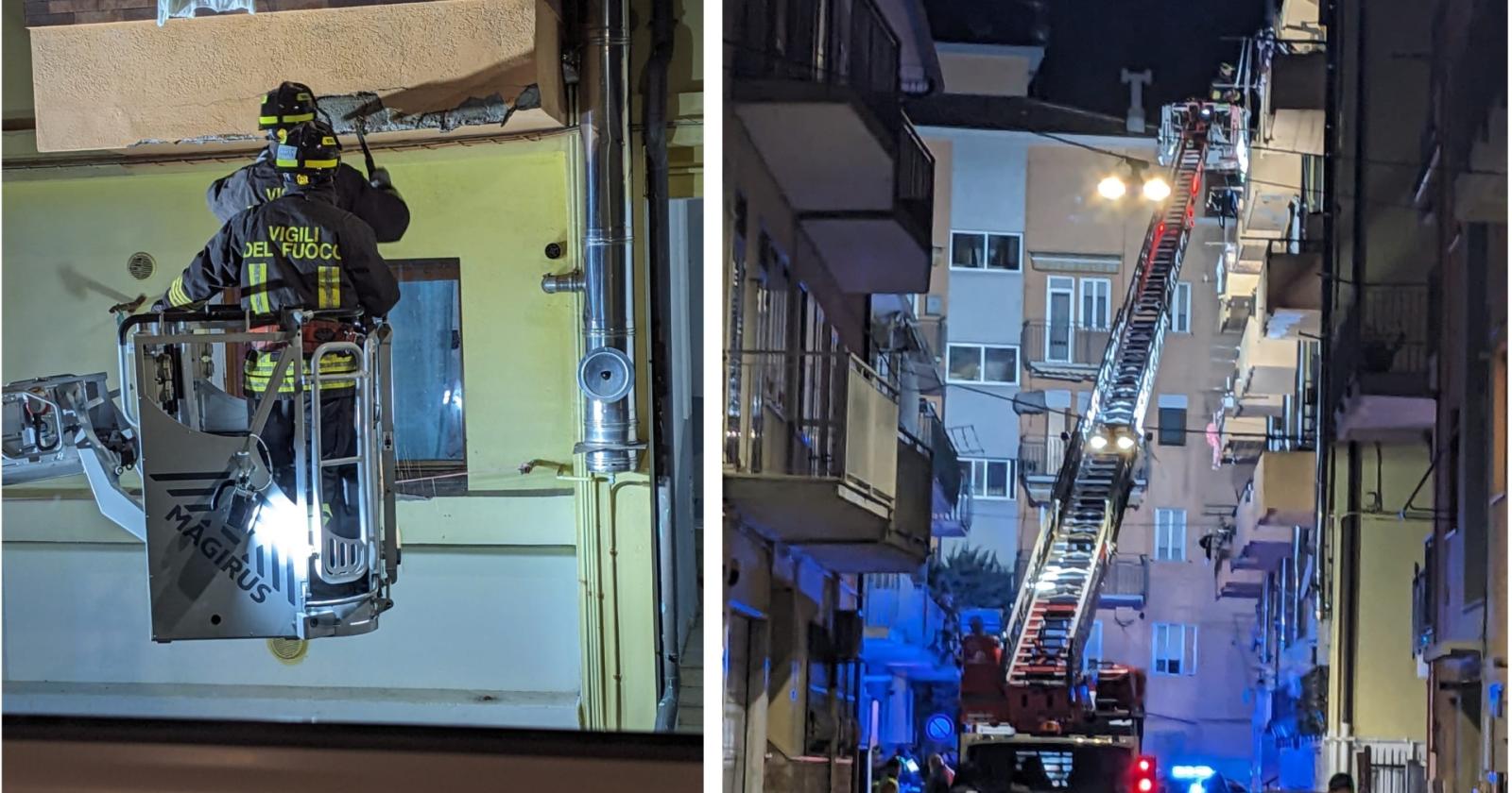 Calcinacci dal palazzone, intervengono i Vigili del fuoco