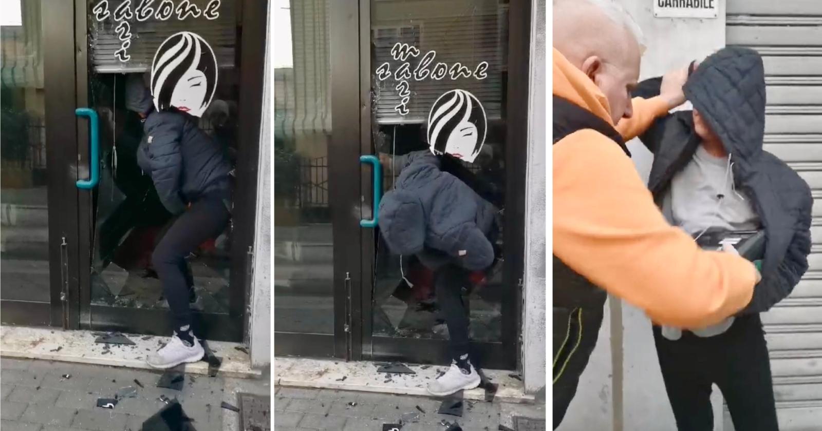 Pizzicata con la cassa in mano dopo la spaccata nel negozio