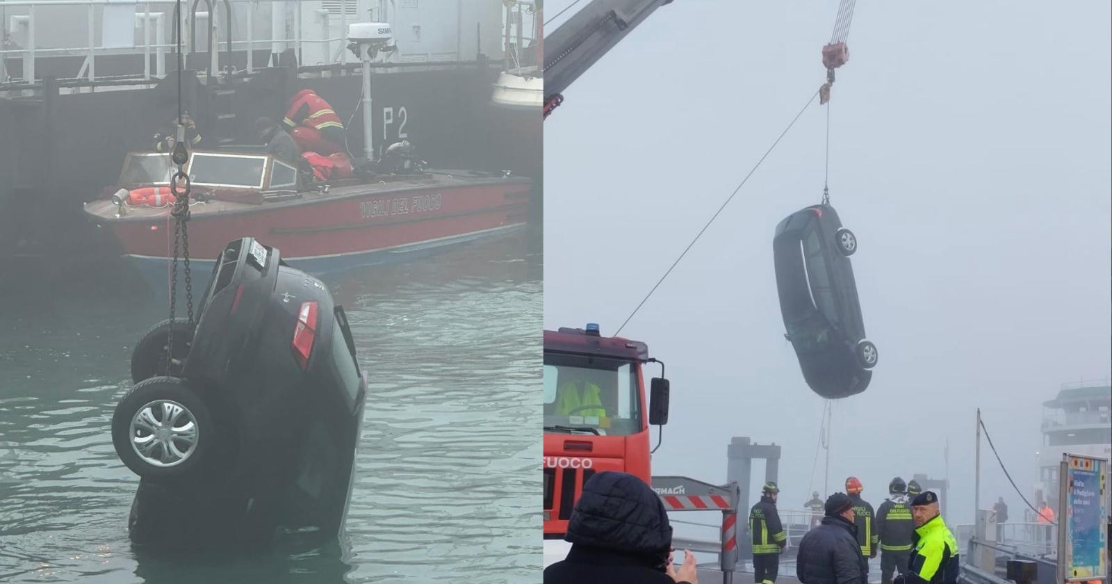 &ldquo;L&rsquo;auto che scivola nel bianco&rdquo;: in una mattina di nebbia fitta al Lido, un turista austriaco finisce in laguna. Il comandante del ferry si tuffa e salva lui e il cane